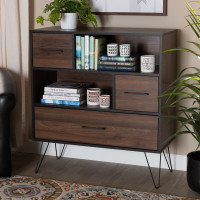 Baxton Studio BC 7590-00-Columbia/Black-Bookcase Charis Modern and Transitional Two-Tone Walnut Brown and Black Finished Wood 1-Drawer Bookcase